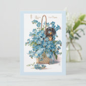 Antiek Valentijn Vergeet me Nots en Dachsund Feestdagenkaart (Staand voorkant)