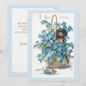 Antiek Valentijn Vergeet me Nots en Dachsund Feestdagenkaart (Voorkant / Achterkant)