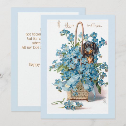 Antiek Valentijn Vergeet me Nots en Dachsund Feestdagenkaart (Voorkant / Achterkant)