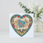 Antiek Valentijnsdag, engelen in een hart Feestdagenkaart (Staand voorkant)