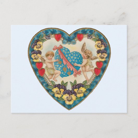 Antiek Valentijnsdag,  engelen in een hart Feestdagenkaart (Voorkant)