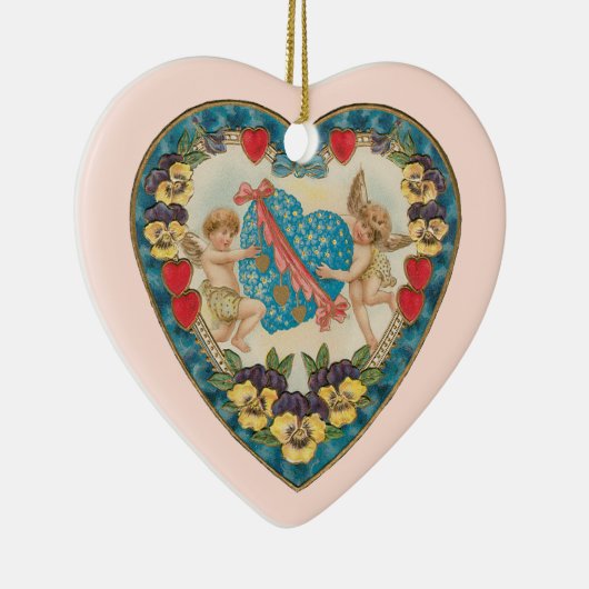 Antiek Valentijnsdag, engelen in een hart Keramisch Ornament (Rechts)