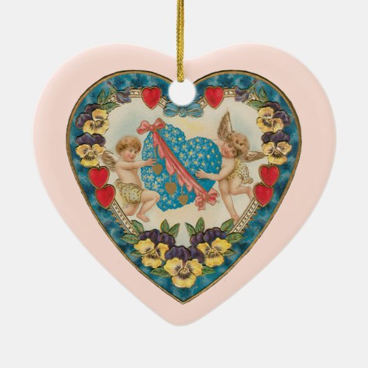 Antiek Valentijnsdag,  engelen in een hart Keramisch Ornament (Achterkant)