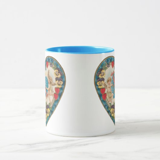 Antiek Valentijnsdag,  engelen in een hart Mok (Midden)