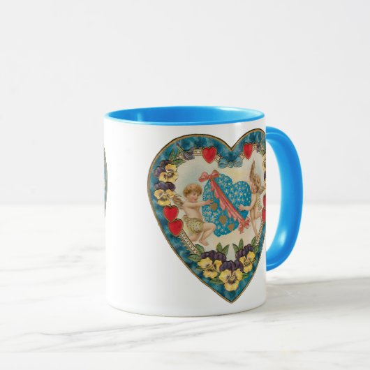 Antiek Valentijnsdag, engelen in een hart Mok (Voorkant rechts)