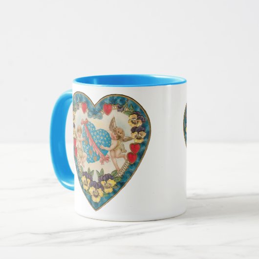 Antiek Valentijnsdag,  engelen in een hart Mok (Voorkant links)