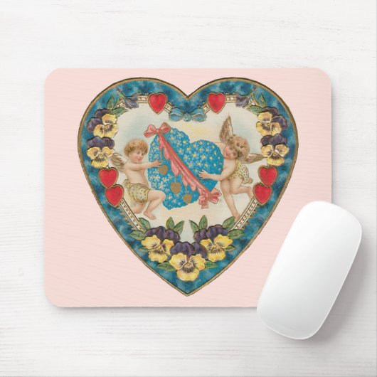 Antiek Valentijnsdag,  engelen in een hart Muismat (Met muis)