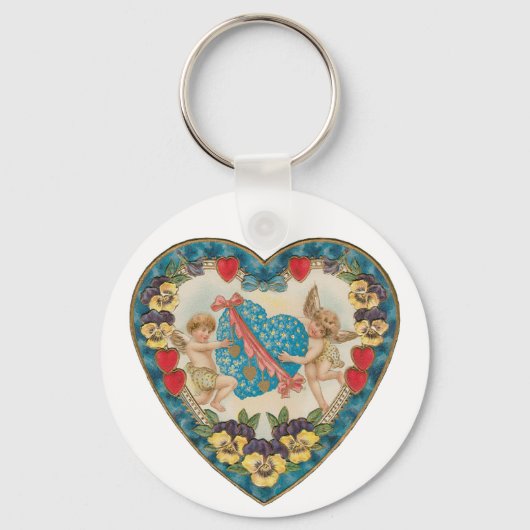 Antiek Valentijnsdag,  engelen in een hart Sleutelhanger (Achterkant)