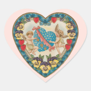 Antiek Valentijnsdag, engelen in een hart Sticker