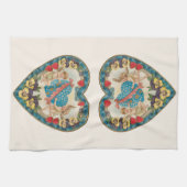 Antiek Valentijnsdag,  engelen in een hart Theedoek (Horizontaal)