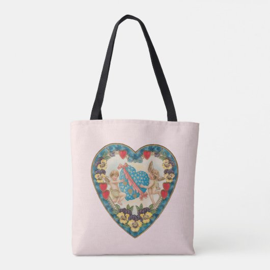 Antiek Valentijnsdag, engelen in een hart Tote Bag (Achterkant)