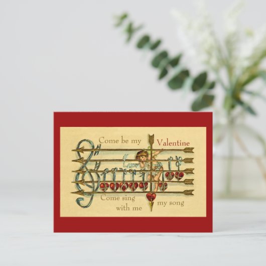  Antiek Valentijnsdag Musical Briefkaart (Staand voorkant)
