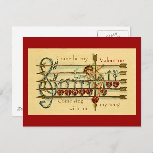  Antiek Valentijnsdag Musical Briefkaart (Voorkant / Achterkant)