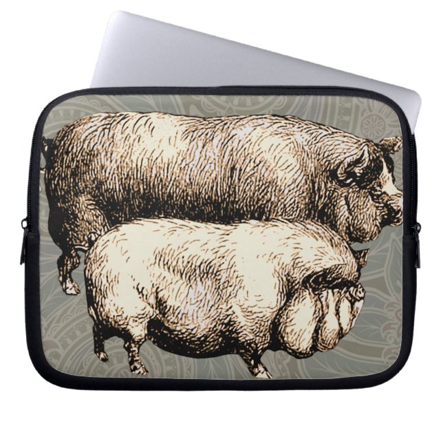 Antiek Varkens  tekening Laptop Sleeve (Voorkant)