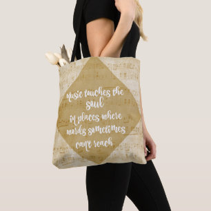 Antiek vel muziek met muziekquote tote bag