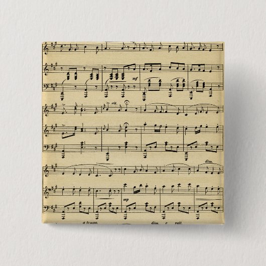 Antiek vel muziek vierkante button 5,1 cm (Voorkant)
