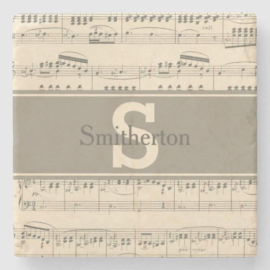 Antiek vel muziekmonogram toon Stenen Onderzetter (Voorkant)