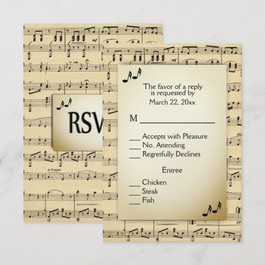 Antiek velmuziek RSVP met menuopties (Voorkant / Achterkant)
