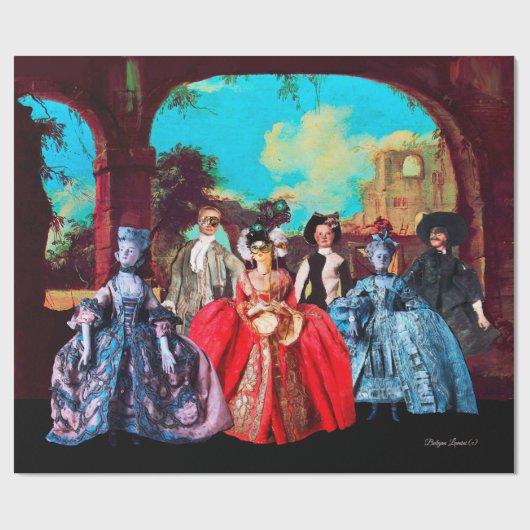 ANTIEK VENETIAN PUPPETS MASQUERADE PARTIJ CADEAUPAPIER (Vlak)