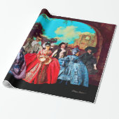 ANTIEK VENETIAN PUPPETS MASQUERADE PARTIJ CADEAUPAPIER (Uitgerold)