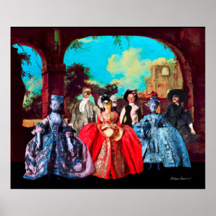 ANTIEK VENTIETISCHE PUPPETS, MASKERADEMASKRACHTEN POSTER