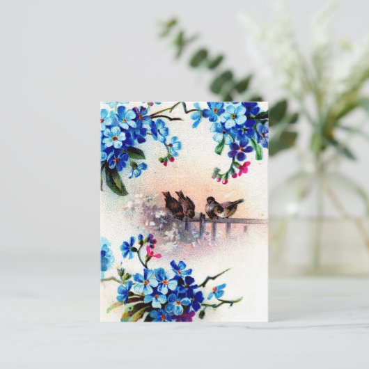 Antiek Vergeet me niet om de vogelscene van het Fl Briefkaart (Staand voorkant)