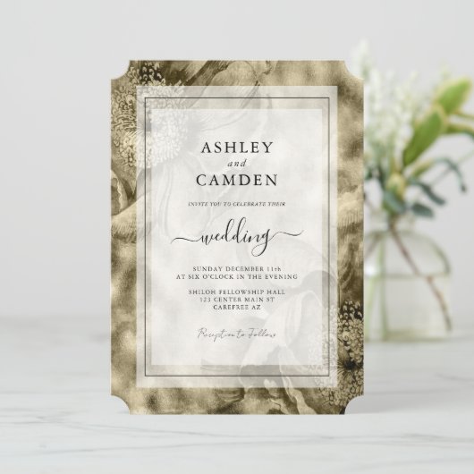 Antiek vergulde bruiloft Kaart (Staand voorkant)