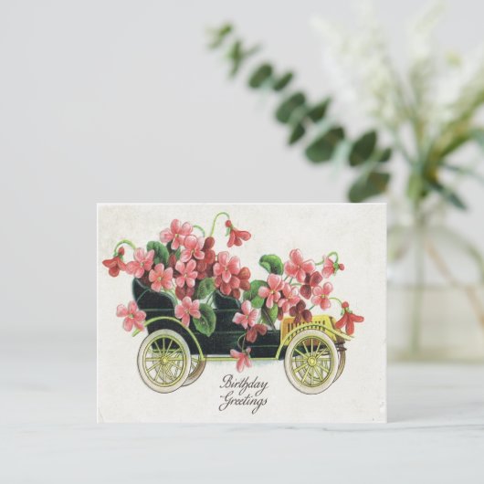 Antiek Verjaardag Post Kaart-Roze Violet Antiek Au Briefkaart (Staand voorkant)