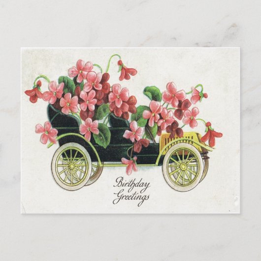 Antiek Verjaardag Post Kaart-Roze Violet Antiek Au Briefkaart (Voorkant)