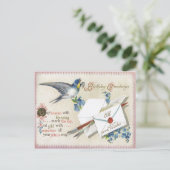 Antiek Verjaardag Post Kaart-Victoriaans Blauwe Bl Briefkaart (Staand voorkant)