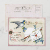 Antiek Verjaardag Post Kaart-Victoriaans Blauwe Bl Briefkaart (Voorkant / Achterkant)