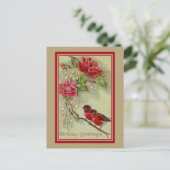  antiek verjaardagsgroeten, roodborstjes, rozen briefkaart (Staand voorkant)