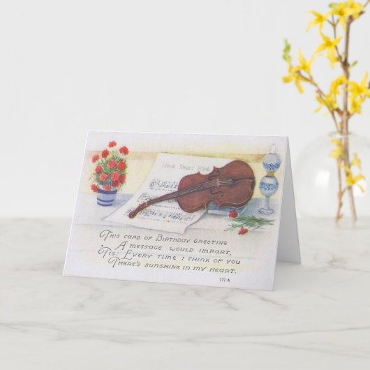 Antiek verjaardagskaart met Violin and Music Kaart (Gele Bloem)