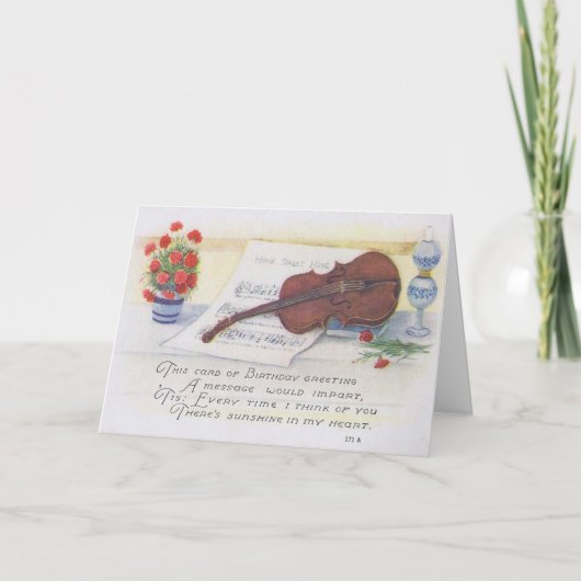 Antiek verjaardagskaart met Violin and Music Kaart (Voorkant)
