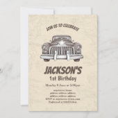 , antiek verjaardagsuitnodiging voor auto's kaart (Voorkant)