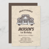 , antiek verjaardagsuitnodiging voor auto's kaart (Voorkant / Achterkant)
