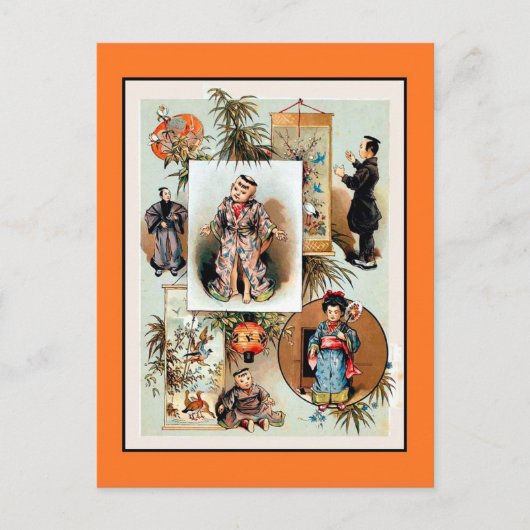 Antiek Victoriaans 19e-eeuwse Chinese poppen Briefkaart (Voorkant)