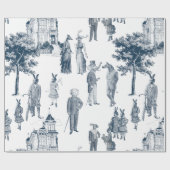 antiek Victoriaans Animal Toile Anthropomorph Blue Cadeaupapier (Vlak)