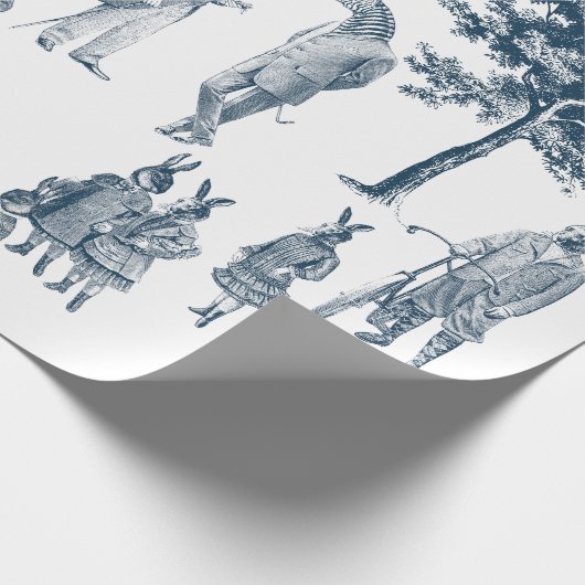 antiek Victoriaans Animal Toile Anthropomorph Blue Cadeaupapier (Hoek)