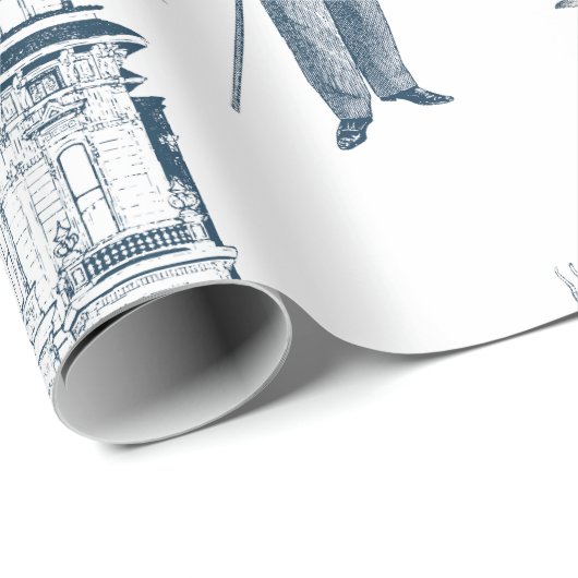 antiek Victoriaans Animal Toile Anthropomorph Blue Cadeaupapier (Rol Hoek)