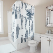 antiek Victoriaans Animal Toile Anthropomorph Blue Douchegordijn (In situ)