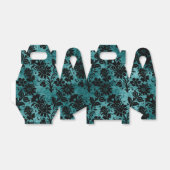 Antiek Victoriaans Blauwgroen en Zwart Damask Bedankdoosjes (Uitgevouwen)