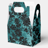 Antiek Victoriaans Blauwgroen en Zwart Damask Bedankdoosjes (Geopend)