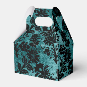 Antiek Victoriaans Blauwgroen en Zwart Damask Bedankdoosjes