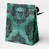 Antiek Victoriaans Blauwgroen en zwart schedelpatr Bedankdoosjes (Achterkant)