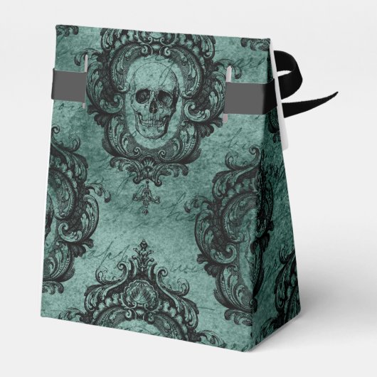 Antiek Victoriaans Blauwgroen en zwart schedelpatr Bedankdoosjes (Achterkant)