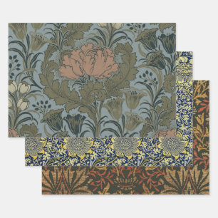Antiek Victoriaans Bloemmotief Salie Terracotta Inpakpapier Vel