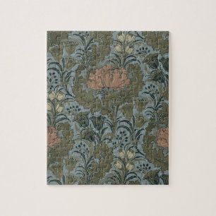Antiek Victoriaans Bloemmotief Salie Terracotta Legpuzzel