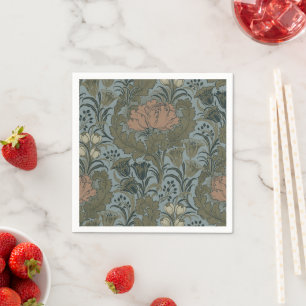 Antiek Victoriaans Bloemmotief Salie Terracotta Servet