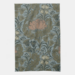Antiek Victoriaans Bloemmotief Salie Terracotta Theedoek